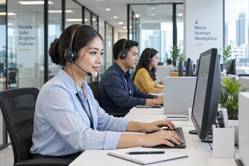 Customer support colleagues working together.